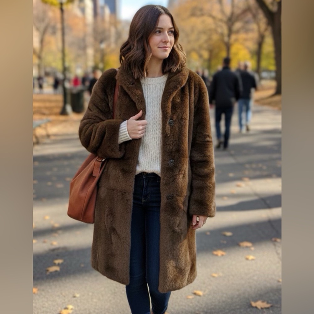 Elegant Brown Faux Fur Coat